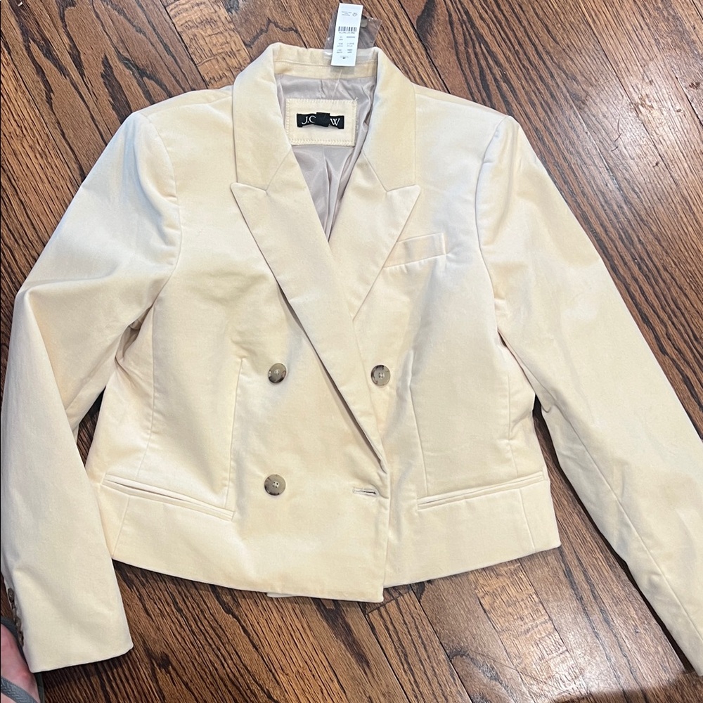 J. Crew Women's Ivory cropped Double-Breasted velvet Blazer